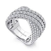 Gabriel & Co. - LR51198W84JJ - 18K White Gold Multi Row Diamond Criss Cross Ring | Hannoush Jewelers