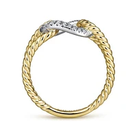 Gabriel & Co. - LR51318M45JJ - 14K Yellow and White Gold Twisted Rope Link Ring with Diamond Pavﾂ Station | Hannoush Jewelers