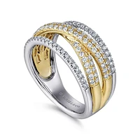 Gabriel & Co. - LR51337M45JJ - 14K Yellow and White Gold Criss Crossing Multi Row Diamond Ring | Hannoush Jewelers