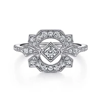 Gabriel & Co. - LR51663W45JJ - 14K White Gold Art Deco Floral Diamond Ring | Hannoush Jewelers