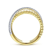 Gabriel & Co. - LR51720M45JJ - 14K White-Yellow Gold Three Row Bujukan Ball and Diamond Band Ring | Hannoush Jewelers