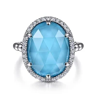 Gabriel & Co. - LR51895XTSVJMC - 925 Sterling Silver Oval Rock Crystal and Turquoise Ring with White Sapphire Halo | Hannoush Jewelers