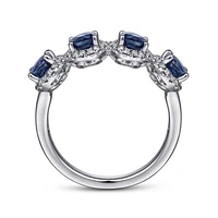 Gabriel & Co. - LR52022W45SA - 14K White Gold Diamond and Sapphire Oval Halo Ring | Hannoush Jewelers