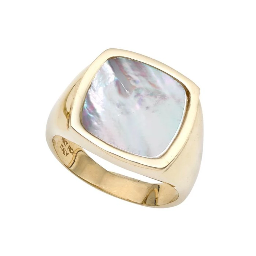 14K Yellow Gold Large Square White Mother of Pearl Ring R7190-07 | Hannoush Jewelers