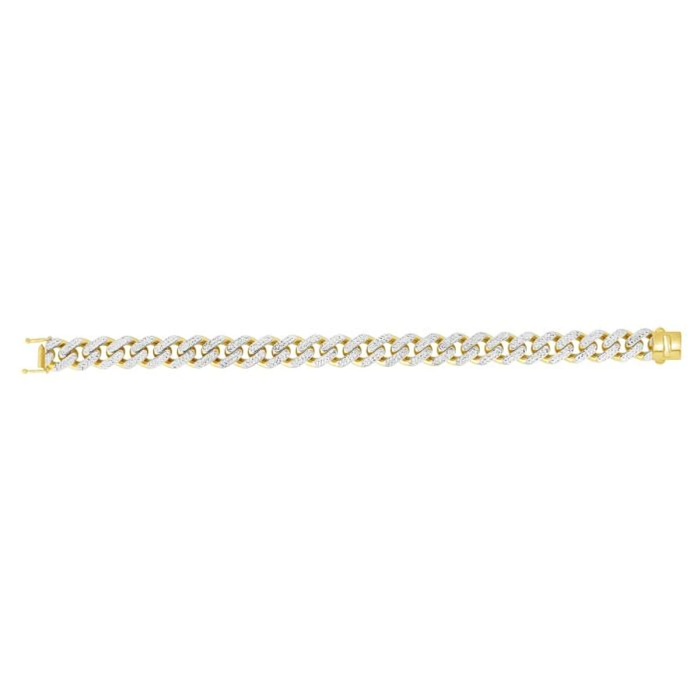 14kt Gold 24" Yellow Finish White Pave Curb Link Bracelet with Box with Both Side Push Clasp RC10349-24 | Hannoush Jewelers