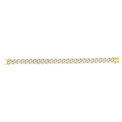 14kt Gold 24" Yellow Finish White Pave Curb Link Bracelet with Box with Both Side Push Clasp RC10349-24 | Hannoush Jewelers