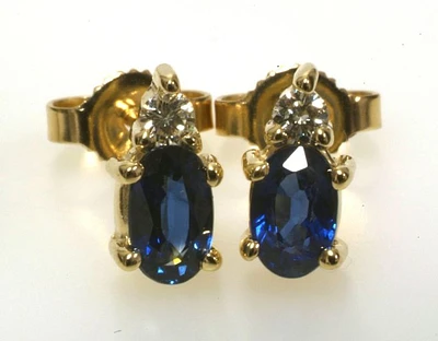 Oval Sapphire & Diamond Accent Stud Earrings in 14K Gold HB1277SA | Hannoush Jewelers