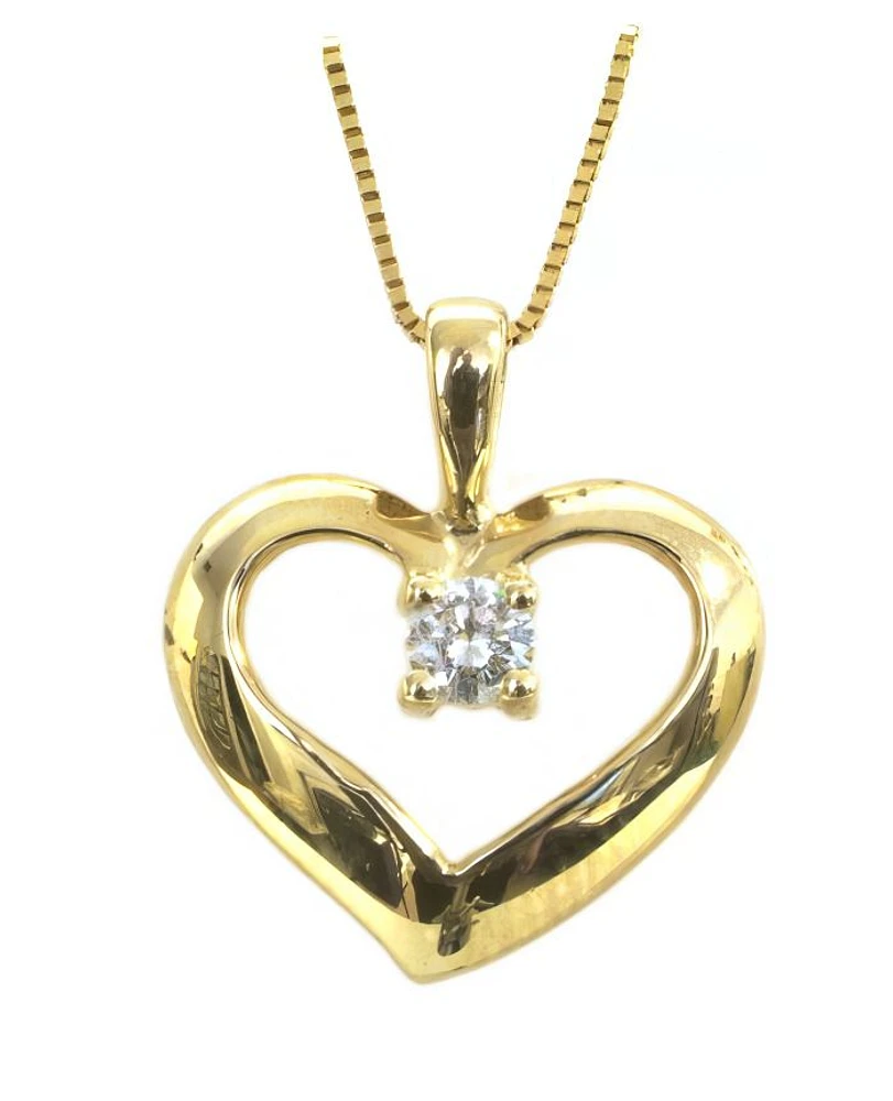 14K Yellow Gold Heart Pendant Necklace with .013 Diamond | H J | Hannoush Jewelers