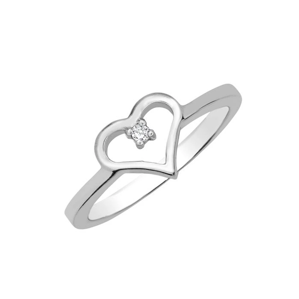 Sterling silver with 0.02ct round diamond heart ring HB20214DISS | Hannoush Jewelers