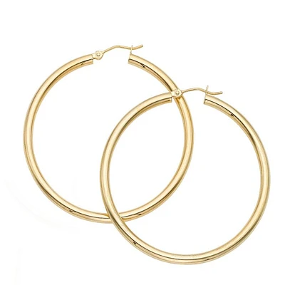 14K Yellow Gold 3 x 50mm Classic Round Hoops T528 | Hannoush Jewelers