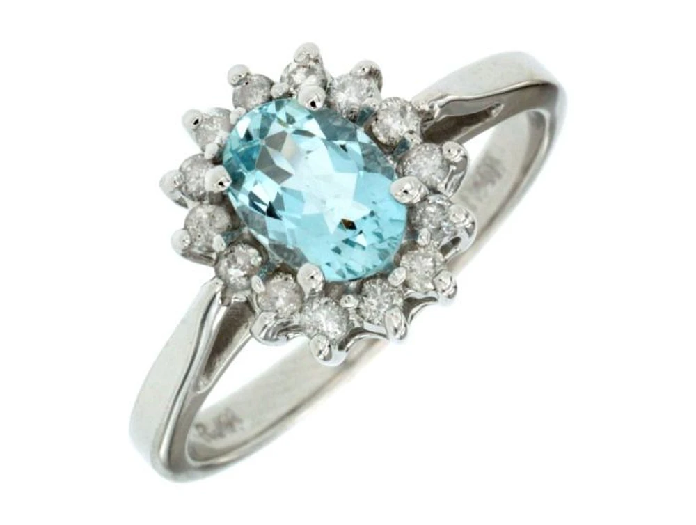 14K White Gold Aquamarine and Diamond Halo Ring W3188Q-AQ | Hannoush Jewelers