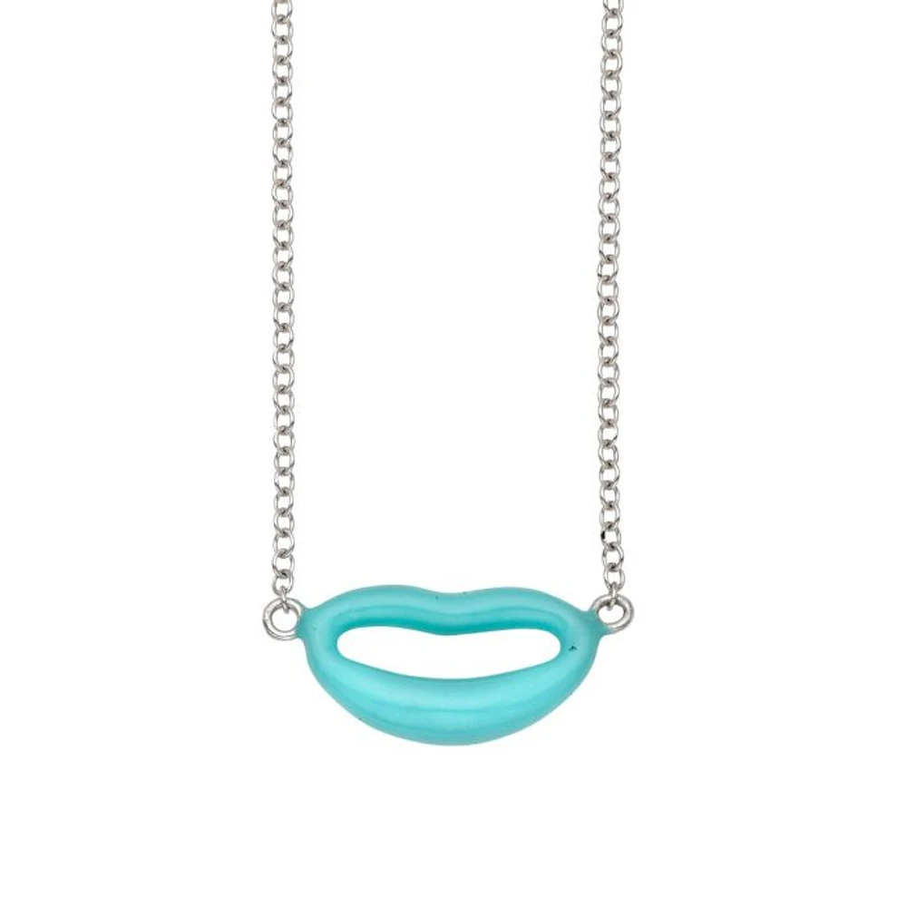 14K White Gold 18" Turquoise Enamel Italian Kiss Necklace with Extender WRC5590-18 | Hannoush Jewelers