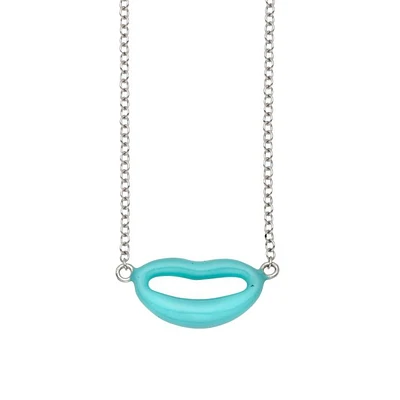 14K White Gold 18" Turquoise Enamel Italian Kiss Necklace with Extender WRC5590-18 | Hannoush Jewelers