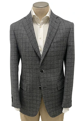 Men's Sport Coat Modern Cut - GREY PLAID 100% WOOL