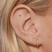 14k Diamond and Emerald Flat Back Stud Hypoallergenic Earrings | Rowan