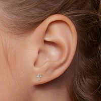 14k CZ Cross Flat Back Stud Hypoallergenic Earrings | Rowan