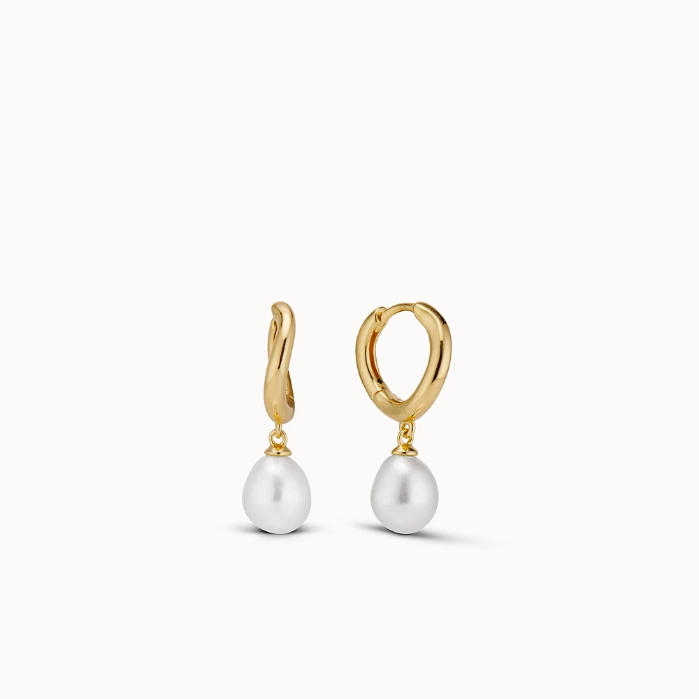 Baroque Pearl Drop Huggies Hypoallergenic Earrings | Rowan