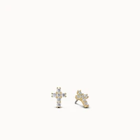 14k CZ Cross Flat Back Stud Hypoallergenic Earrings | Rowan