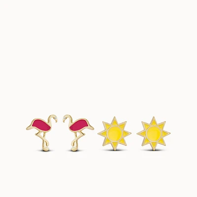 Flamingo & Sun Studs Set Hypoallergenic Earrings | Rowan