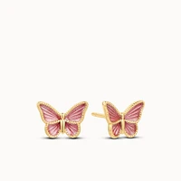 Pink Enamel Butterfly Studs Hypoallergenic Earrings | Rowan