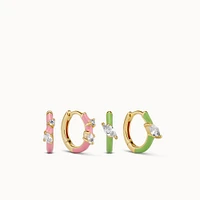 Pink & Green Enamel Huggies Set Hypoallergenic Earrings | Rowan