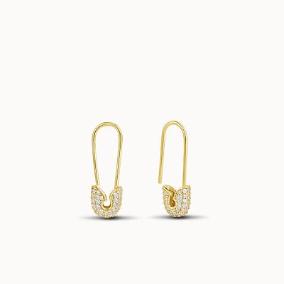 Pavé Safety Pin Hoops Hypoallergenic Earrings | Rowan