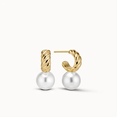 Pearl Drop Scalloped Hoops Hypoallergenic Earrings | Rowan