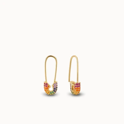 Rainbow Pave Safety Pin Hoops Hypoallergenic Earrings | Rowan