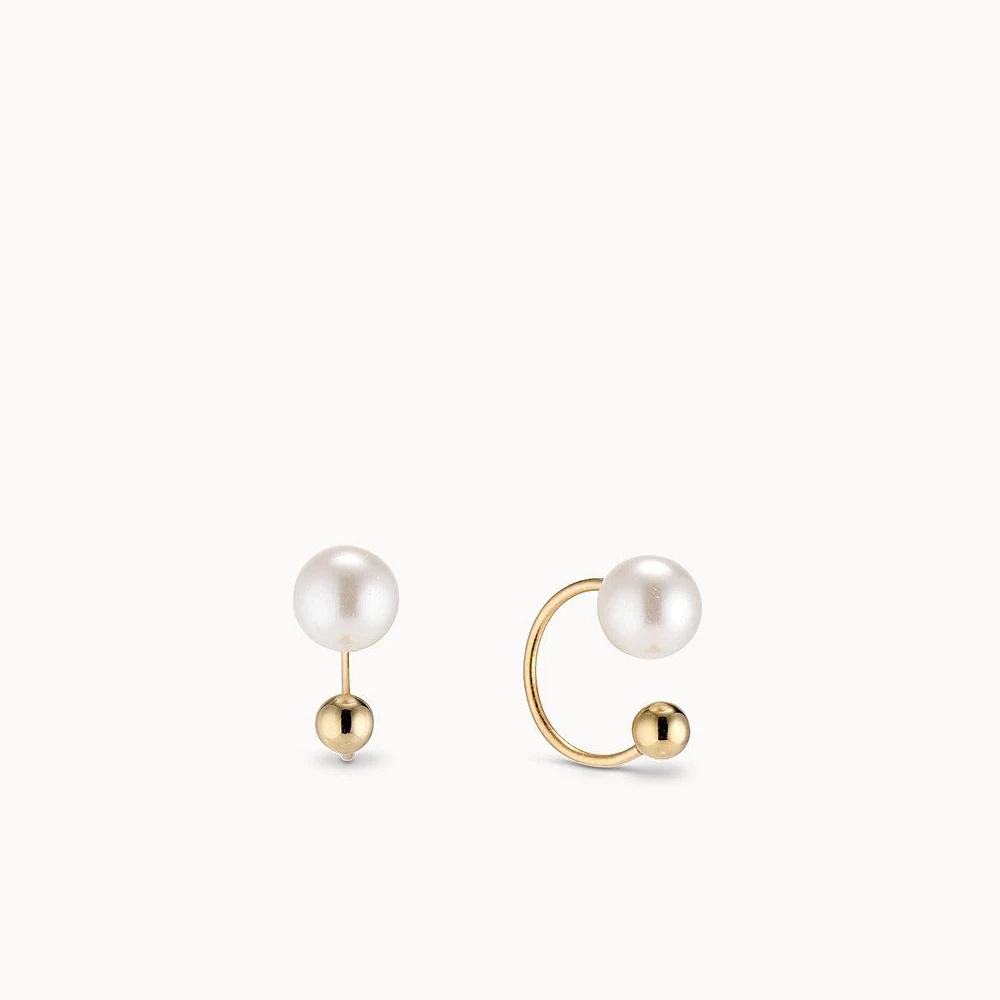 14k Pearl C Hoops Hypoallergenic Earrings | Rowan