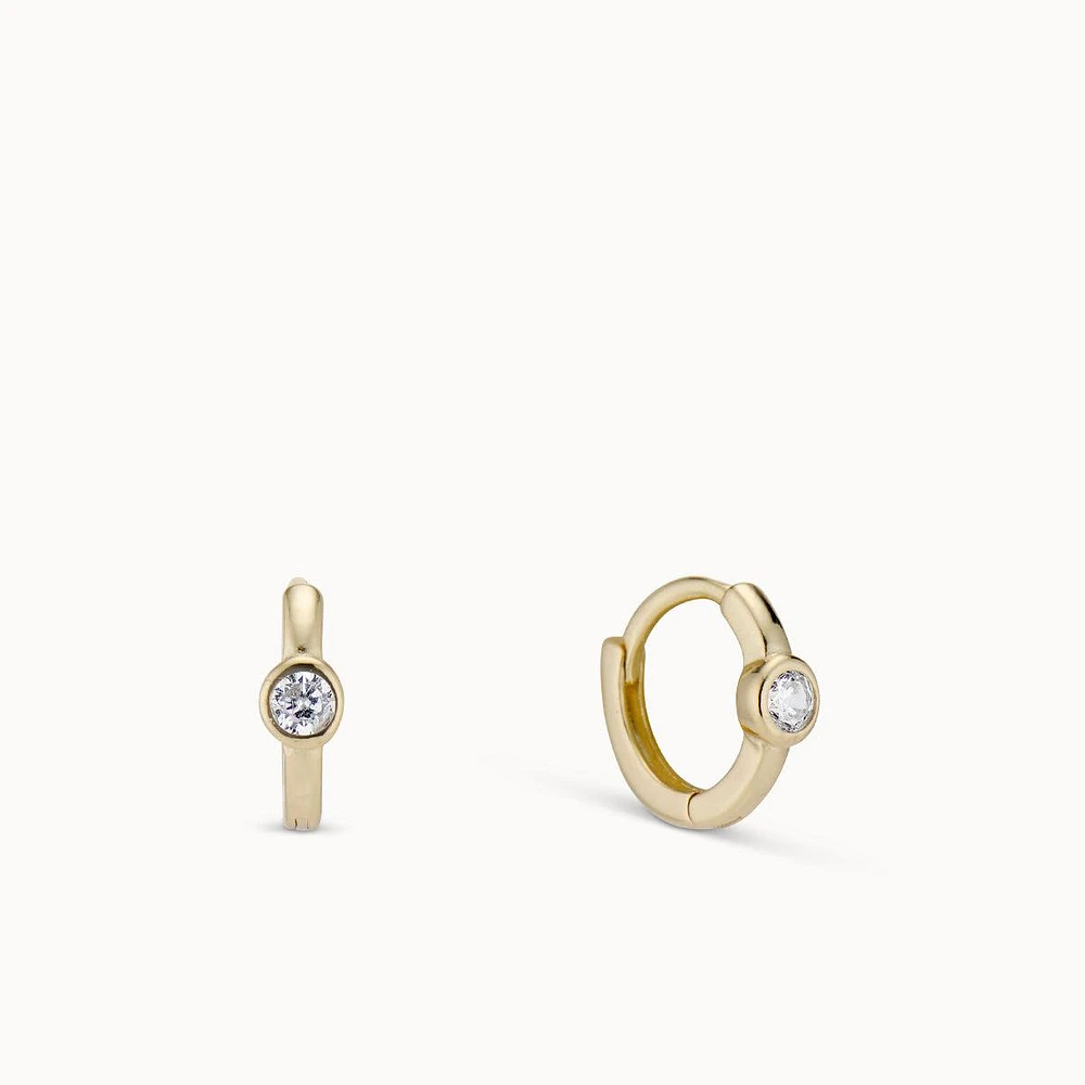 Bezel CZ Huggie Hoop Hypoallergenic Earrings | Rowan