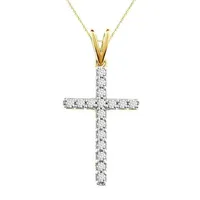 LADIES CROSS PENDANT 1/4 CT ROUND DIAMOND 10K YELLOW GOLD