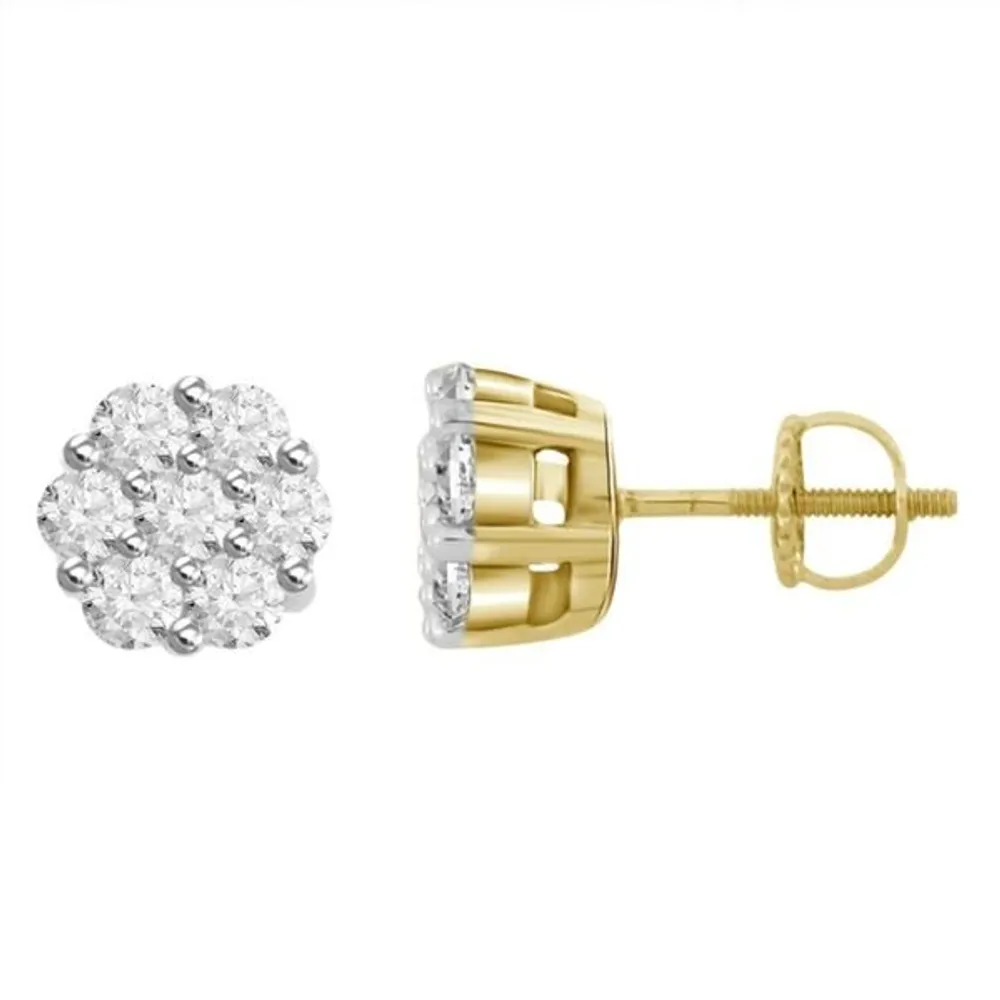 LADIES EARRING 1 CT ROUND DIAMOND 14K YELLOW GOLD