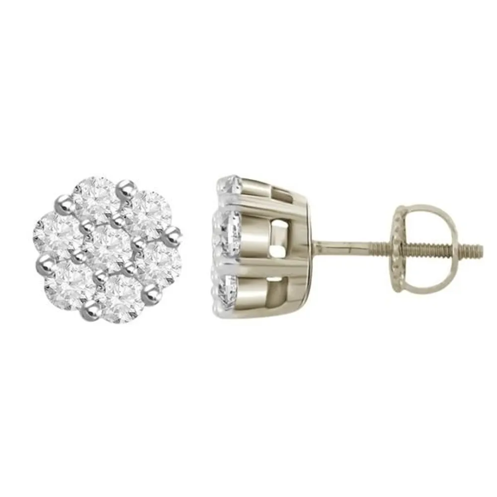 LADIES EARRING 1 1/2 CT ROUND DIAMOND 14K WHITE GOLD