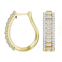 LADIES HOOPS 1 1/ CT ROUND/BAGUETTE DIAMOND 10K GOLD