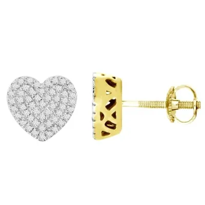 LADIES HEART EARRINGS 1/3 CT ROUND DIAMOND 10K YELLOW GOLD