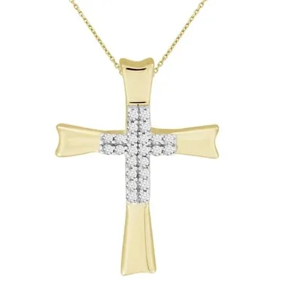 LADIES CROSS PENDANT 1/20 CT ROUND DIAMOND 10K YELLOW GOLD