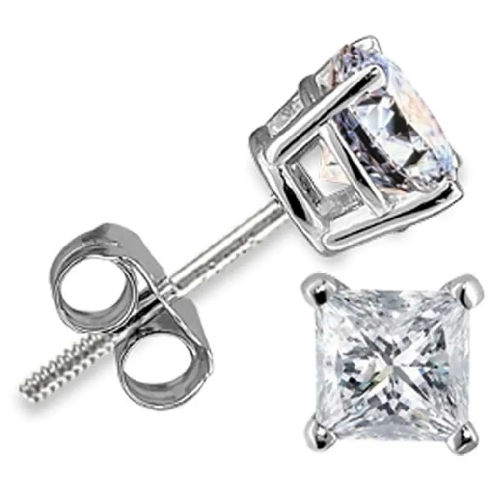 MEN’S STUDS 1/2 CT PRINCESS DIAMOND 14K WHITE GOLD