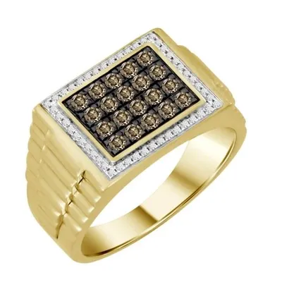 MEN’S RING 5/8 CT ROUND WHITE/CHOCOLATE DIAMOND 10K YELLOW GOLD