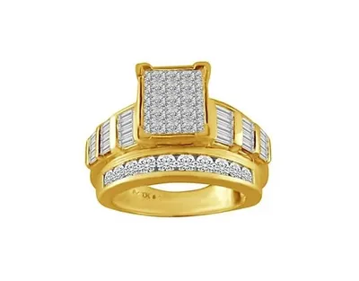 LADIES RING 2 CT ROUND/BAGUETTE/PRINCESS DIAMOND 10K YELLO GOLD