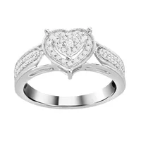 LADIES HEART RING 1/5 CT ROUND DIAMOND 10K WHITE GOLD