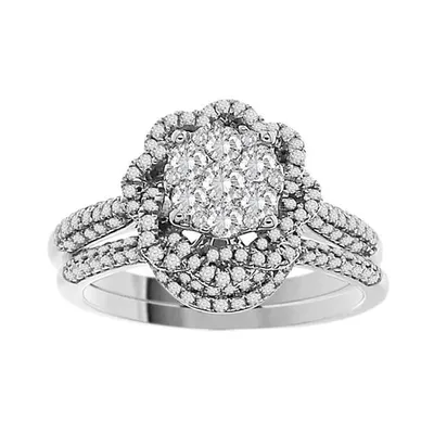 LADIES BRIDAL RING SET3/4 CT ROUND DIAMOND 14K WHITE GOLD