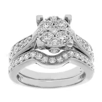 LADIES BRIDAL RING SET 1 1/2 CT ROUND DIAMOND 14K WHITE GOLD