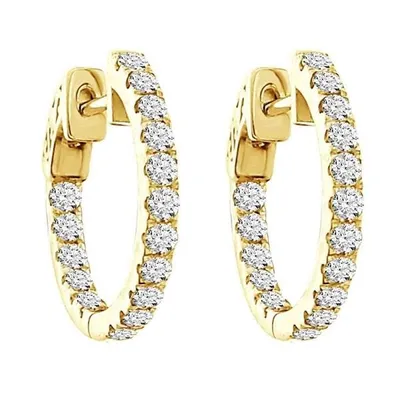 LADIES HOOP 2 CT ROUND DIAMOND 10K YELLOW GOLD