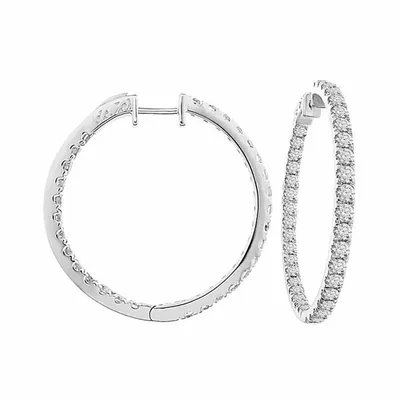 LADIES HOOPS 5 CT ROUND DIAMOND 10K WHITE GOLD