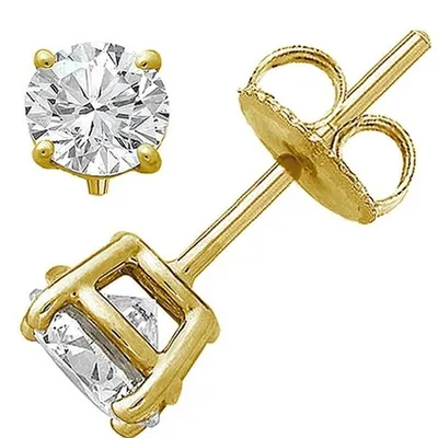 LADIES EARRINGS 3/4 CT ROUND DIAMOND 14K YELLOW GOLD