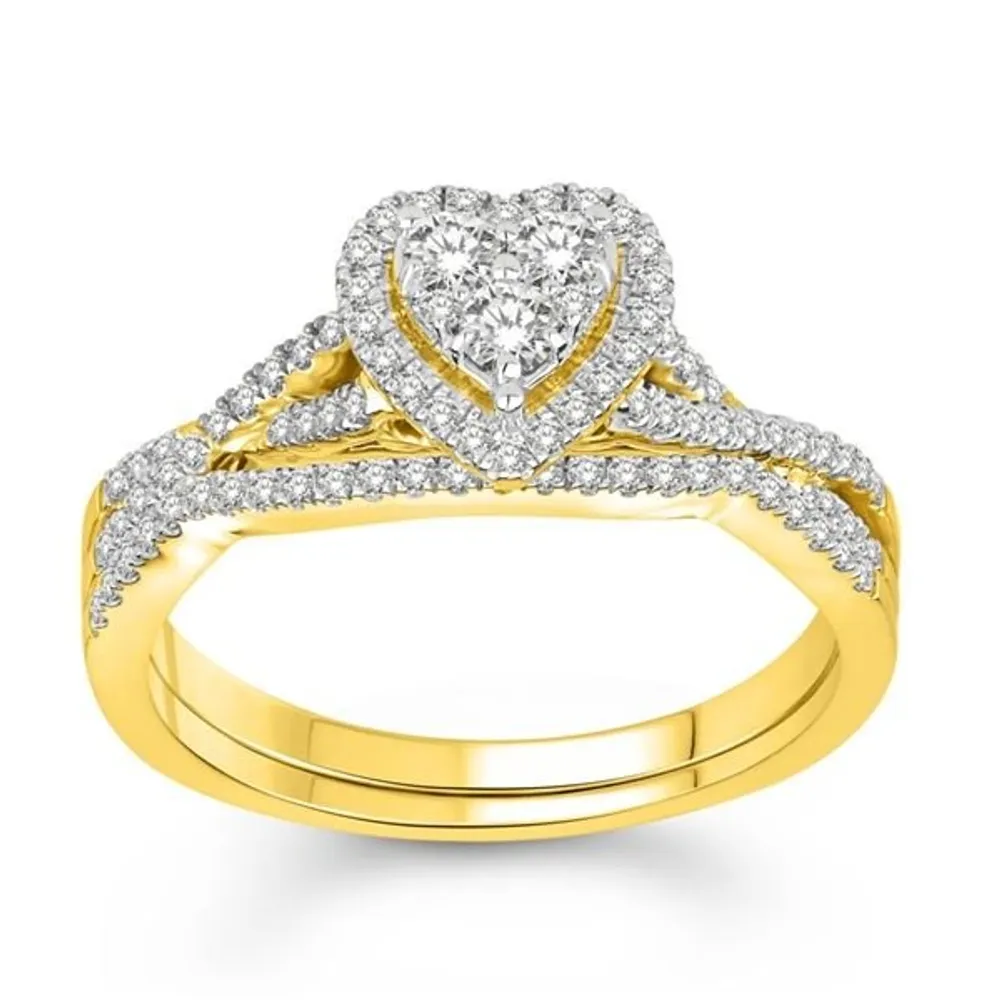 LADIES BRIDAL RING SET 1/2 CT ROUND DIAMOND 10K YELLOW GOLD