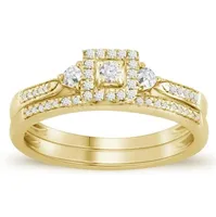 LADIES BRIDAL RING SET 1/4 CT ROUND DIAMOND 10K YELLOW GOLD