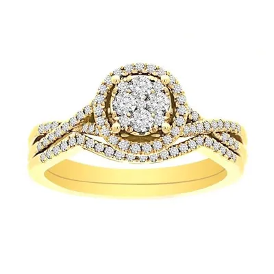 LADIES BRIDAL RING SET 1/2 CT ROUND DIAMOND 10K YELLOW GOLD