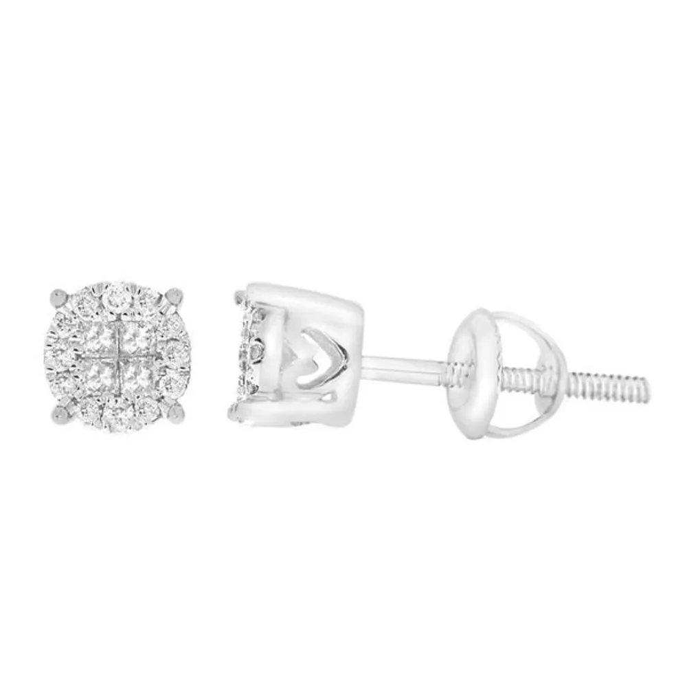 LADIES EARRINGS 1/4 CT ROUND/PRINCESS INV DIAMOND 10K WHITE GOLD