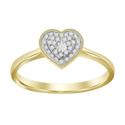 LADIES HEART RING 1/10 CT ROUND DIAMOND 10K YELLOW GOLD